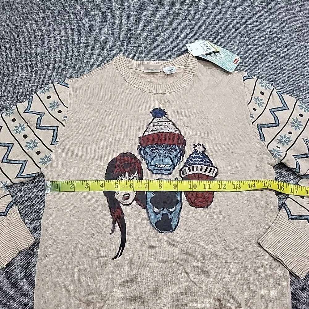 Boys Disney 100 Marvel Holiday Sweater - Beige Medium Size 8 Long Sleeves Top